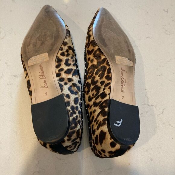 Sam Edelman Riviera Sand Leopard Print Studded Animal Pointy Toe Flats Size 7 - Picture 6 of 7